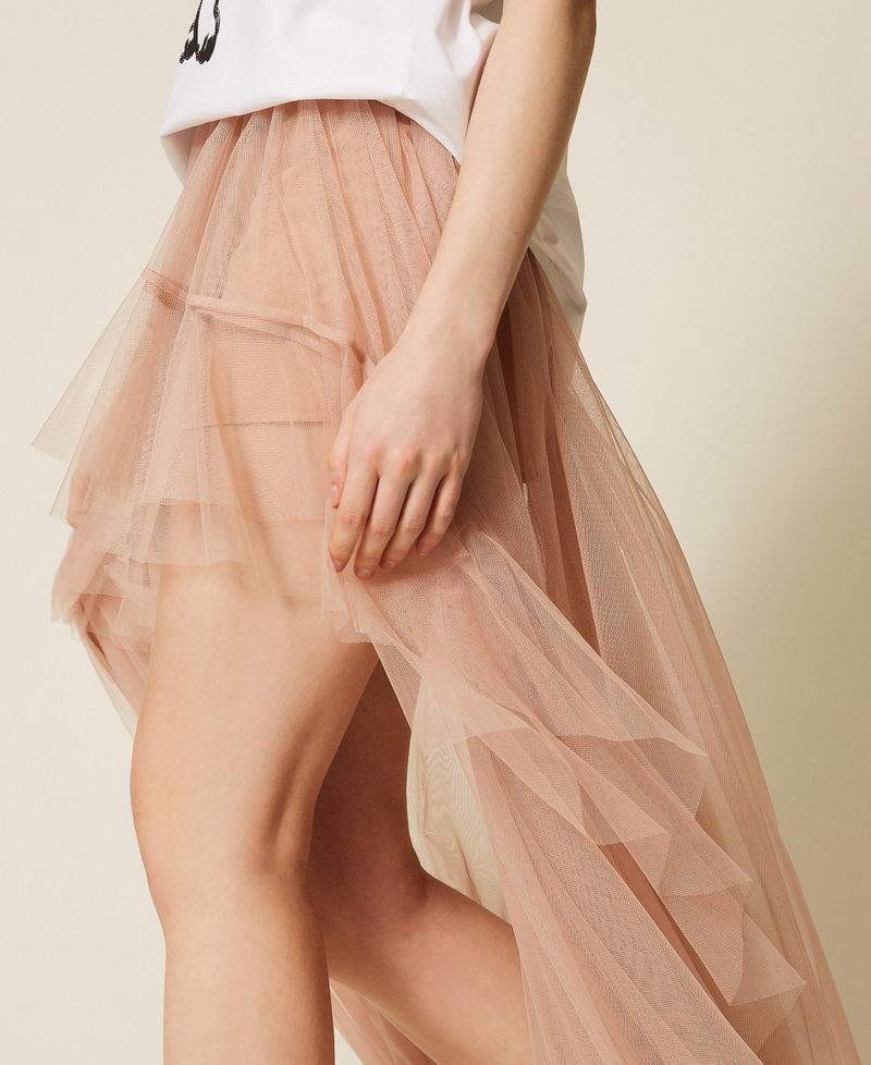 Falda larga asim&eacute;trica MYFO de tul Nude Beige Mujer 261AQ2110_13195_04