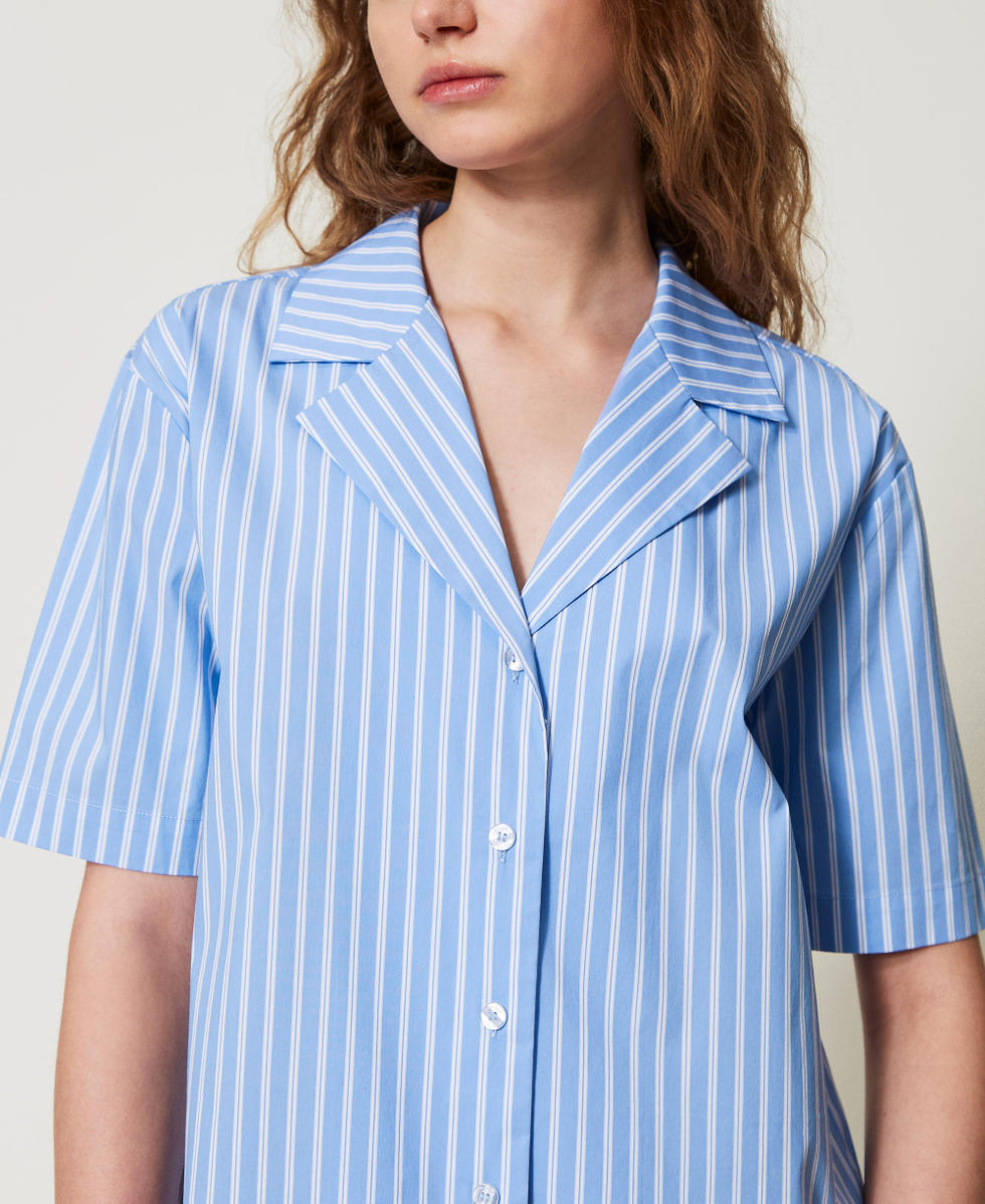 Striped nightshirt Two-tone Blue Topaz/Antique White Woman 251LL2NCC_12234_04