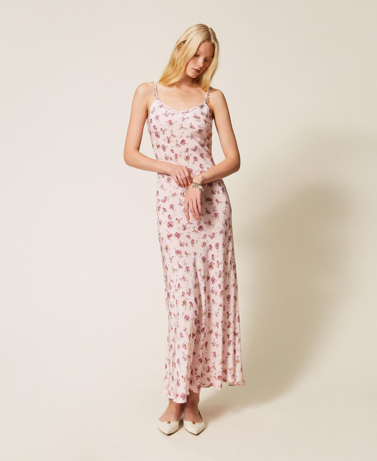 Robe longue avec bretelles et imprimé floral