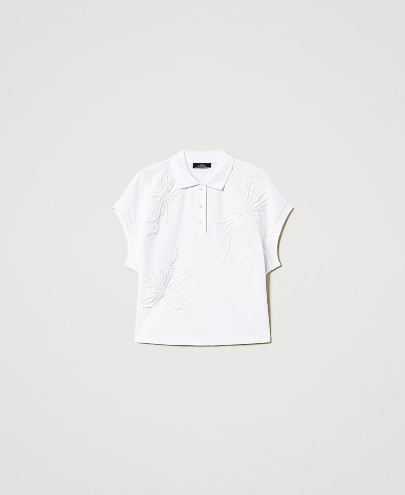 Pique polo T-shirt with embroidery "Papers" White Woman 251AP2180_00840_S0