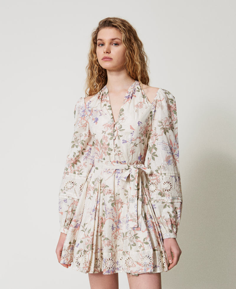 Short muslin dress with embroidery Multicolour/Lurex Floral Print Woman 251TT2154_12494_01