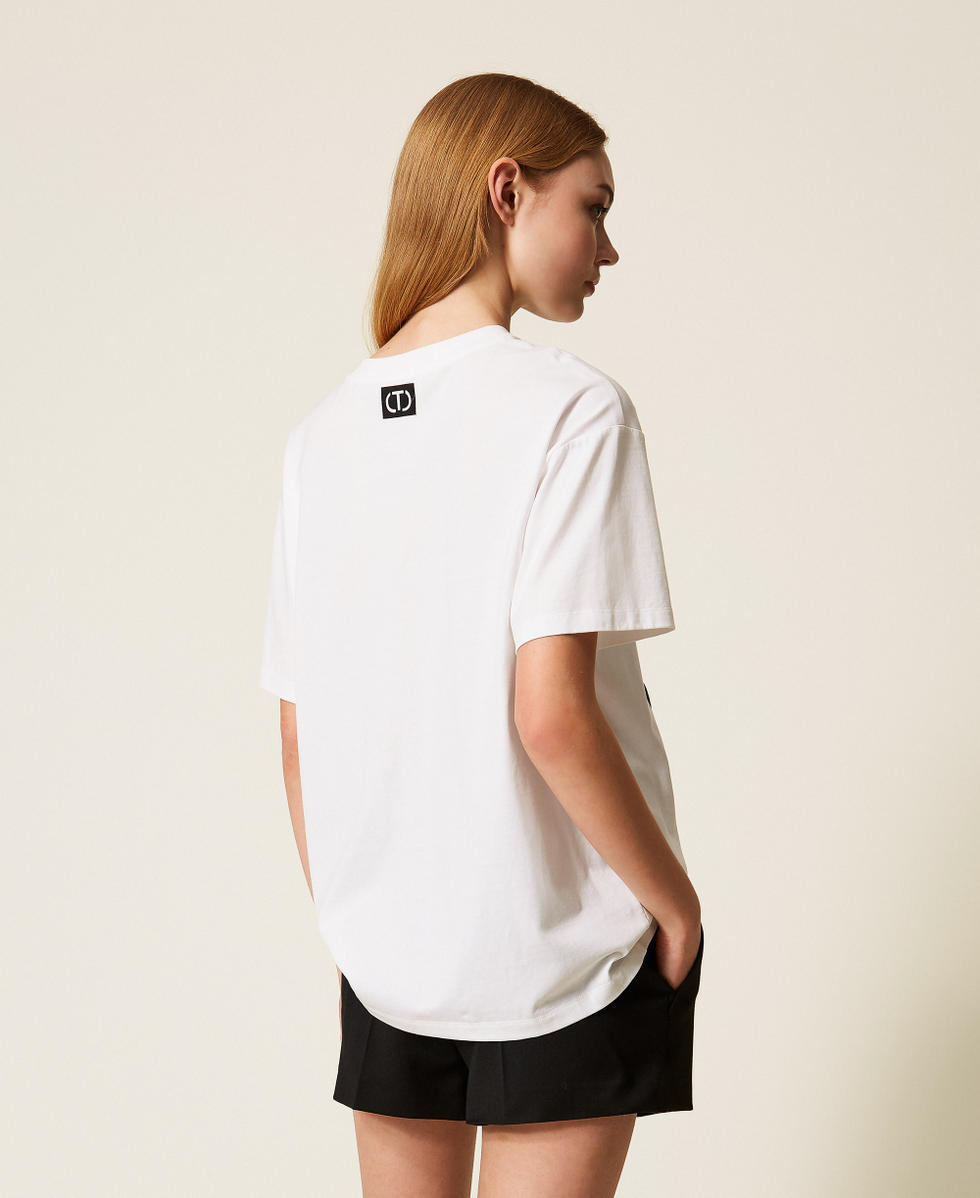 Oversized T-Shirt mit Blumenstickerei Wei&szlig; Frau 252TP2053_00001_03