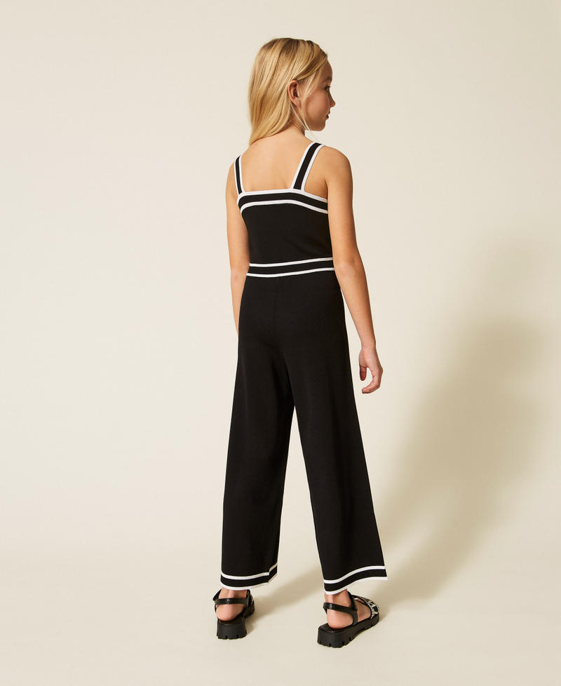 Strick-Jumpsuit mit Bord&uuml;ren Zweifarbig Schwarz / Off White M&auml;dchen 261GJ3072_11656_03