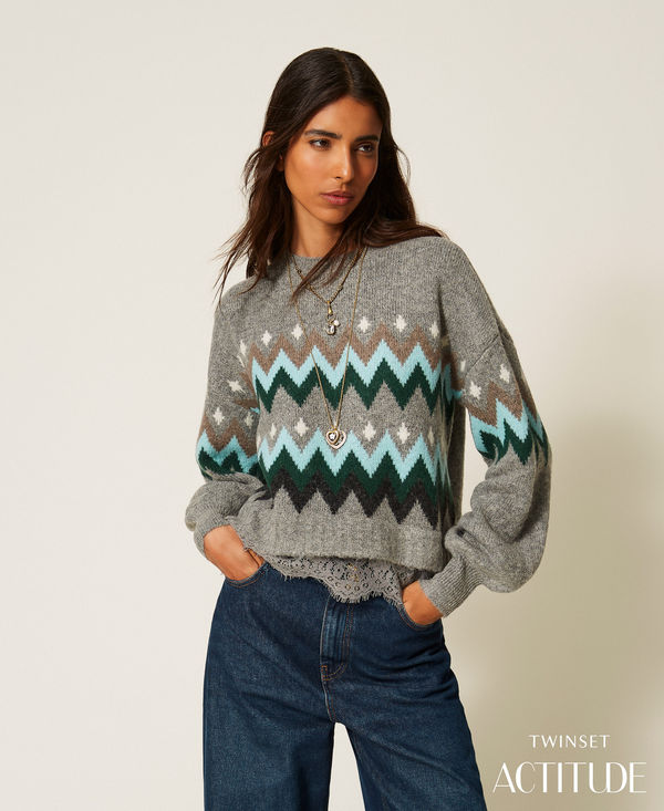 Pullover aus Jacquard mit Spitze