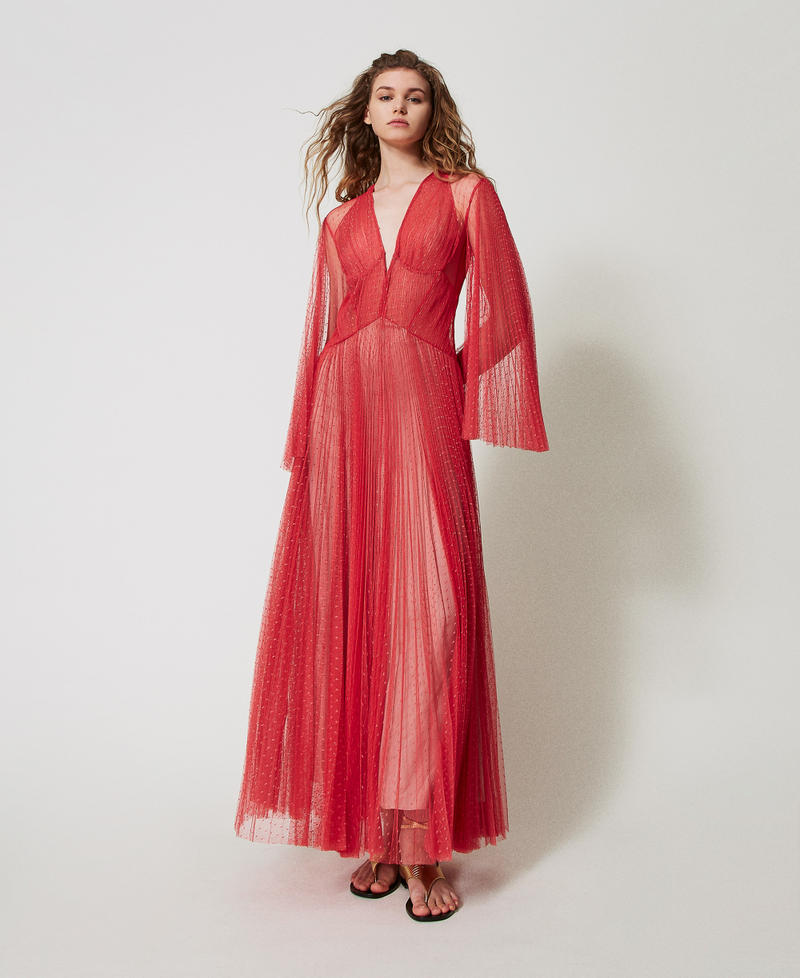 Abito lungo in tulle pliss&eacute;