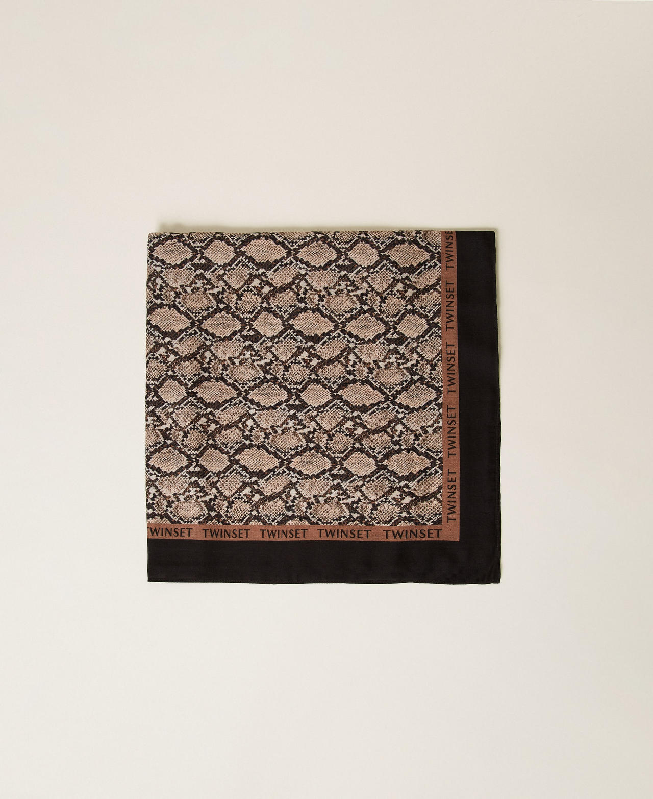 Kefiah with logo and animal print "Dune" Beige Python Print Woman 262LI4BRR_13705_01