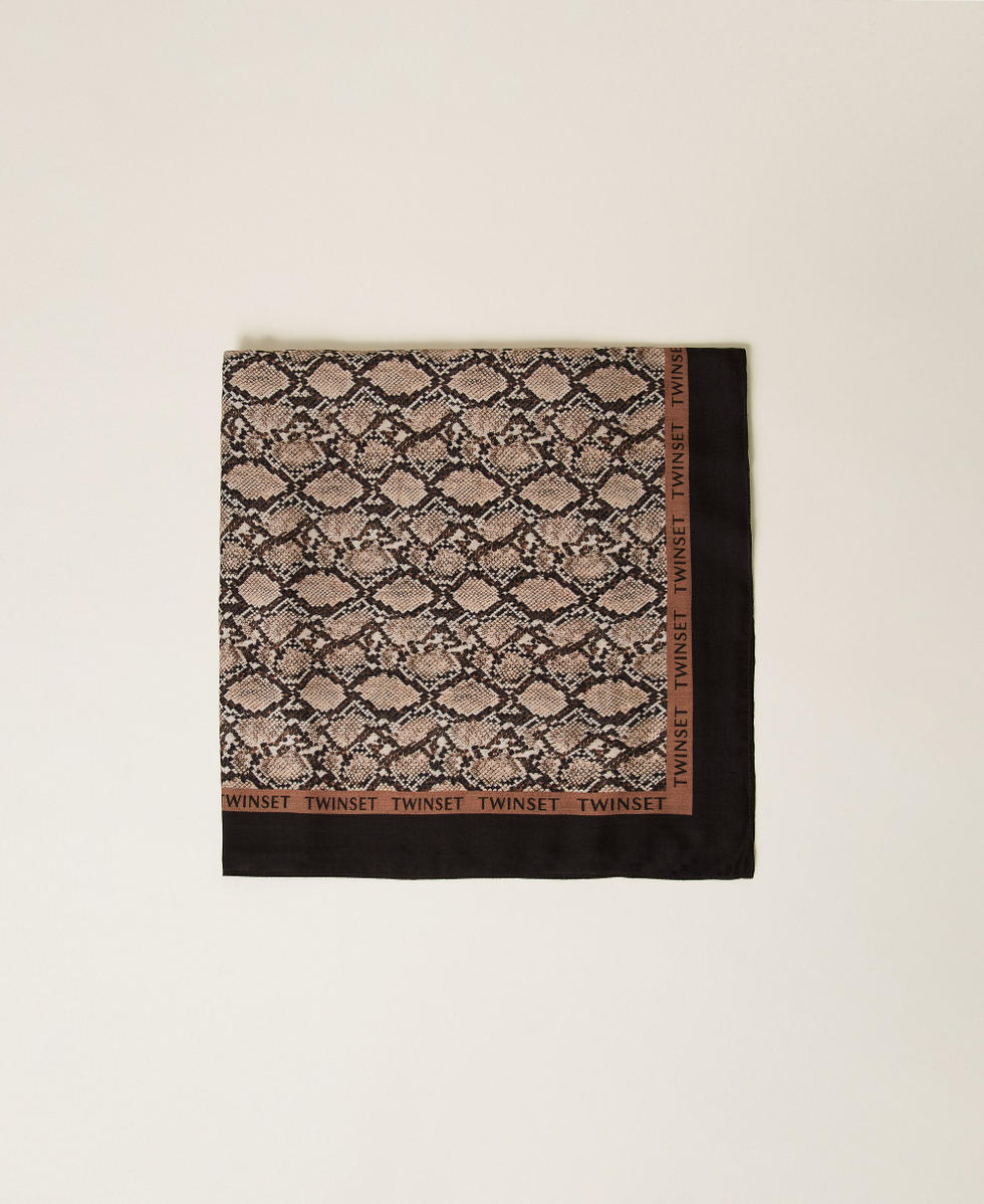 Kefiah with logo and animal print "Dune" Beige Python Print Woman 262LI4BRR_13705_01