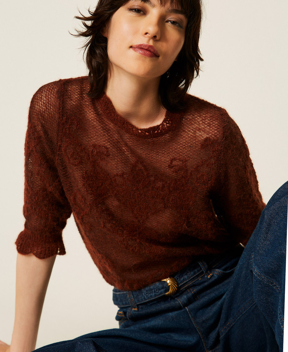 Jacquard alpaca blend jumper "Cherry Wood" Brown Woman 262TP3341_06501_PD