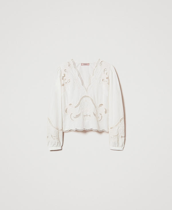 Blouse with openwork embroidery
