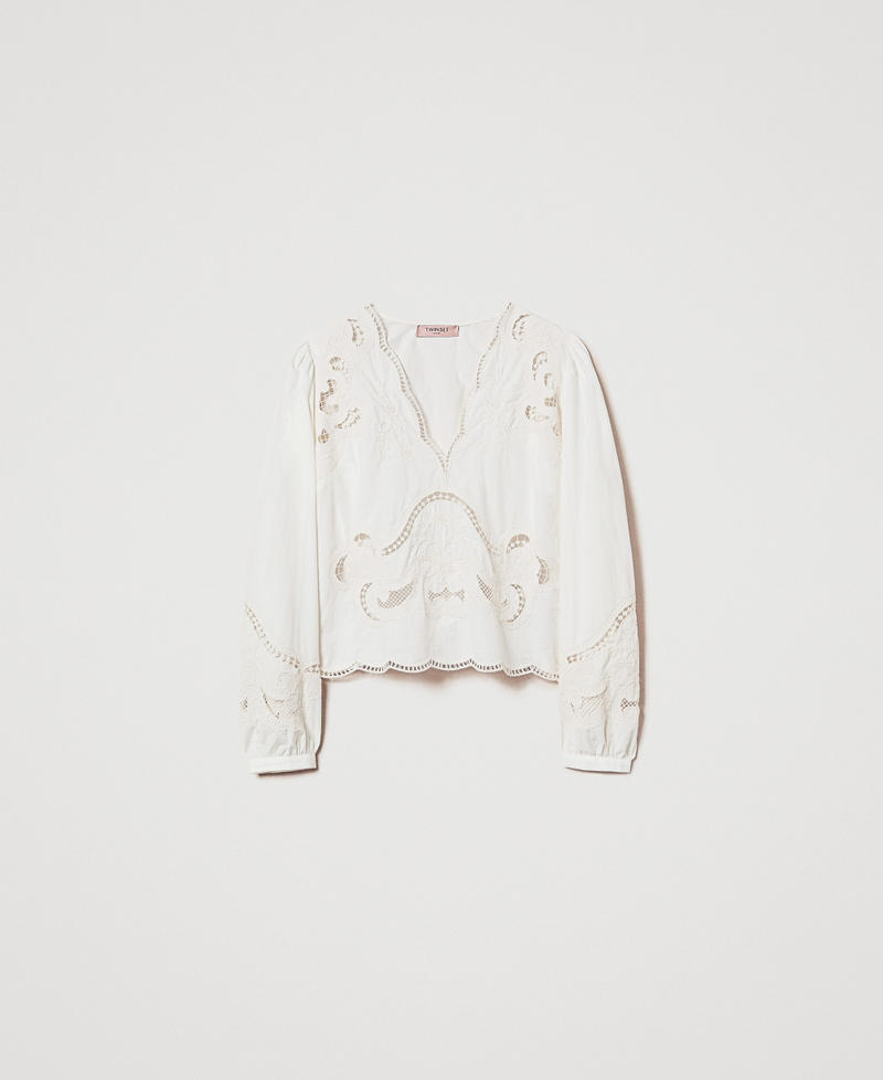 Bluse mit Ajourstickereien Elfenbein Frau 251TT2164_00018_S0