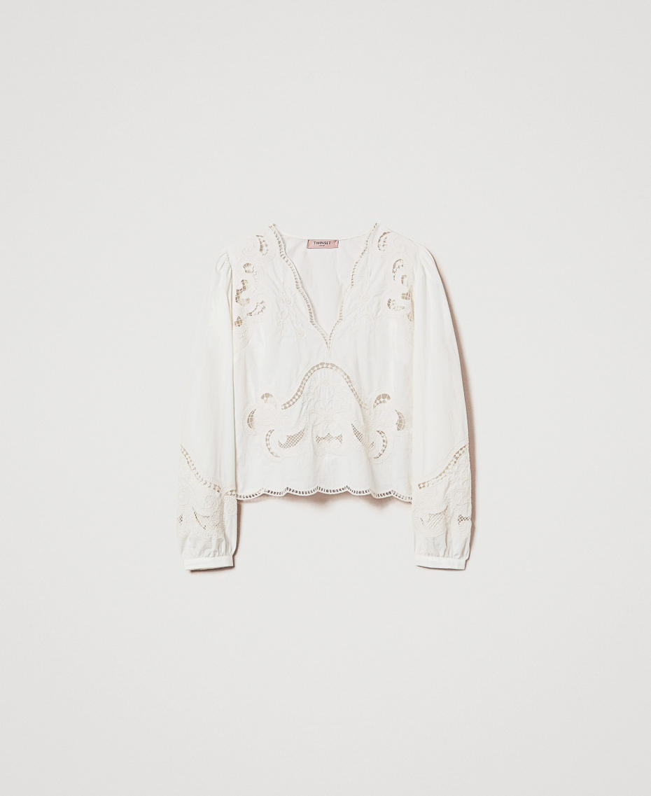 Bluse mit Ajourstickereien Elfenbein Frau 251TT2164_00018_S0