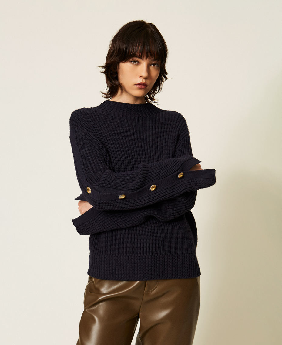 Jumper with metal buttons Navy Blue Woman 262TP3170_11989_01