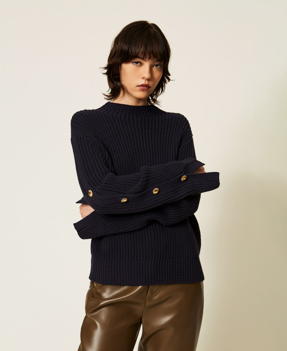 Jumper with metal buttons Navy Blue Woman 262TP3170_11989_01