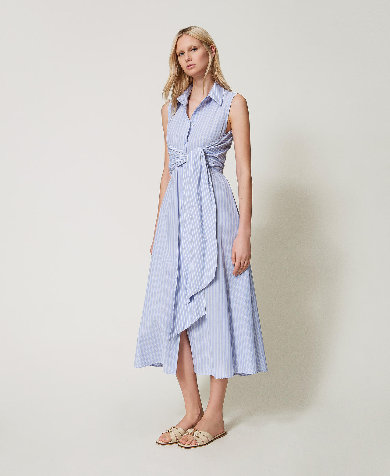 Vestido largo de rayas con lazo Mixed Triple Raya Gruesa Mujer 251TF2050_12511_01