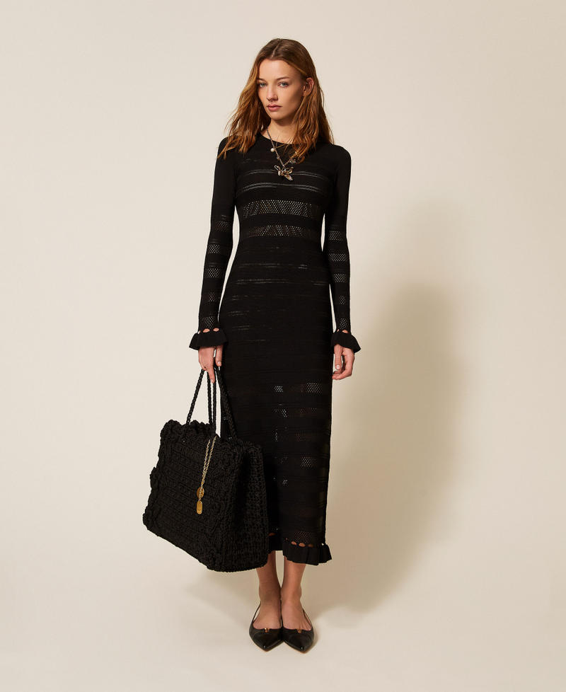 Long knit dress with ruffles Black Woman 261TP3080_00006_T0