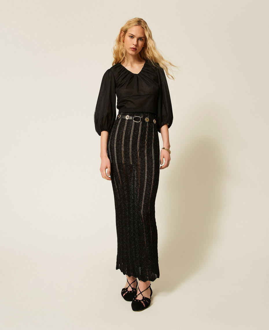 Blusa in tulle floreale Nero Donna 261TT2401_00006_T0