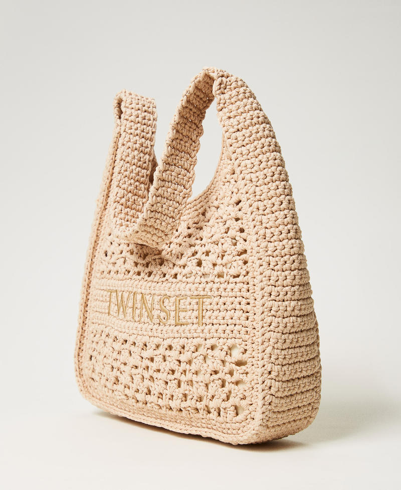 Hobo bag with hand crochet Natural White Woman 251TD8112_00497_02