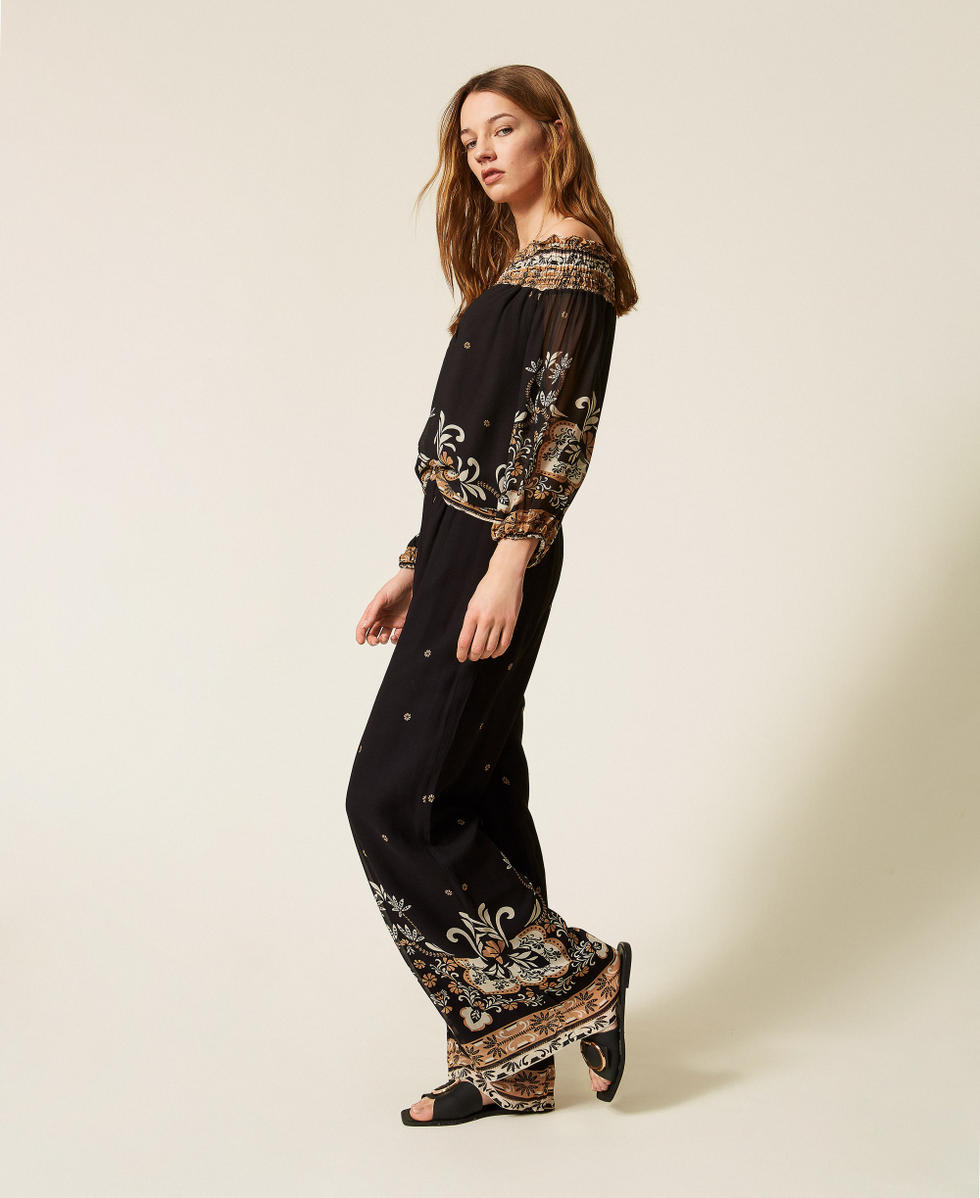 Georgette wide printed trousers Black Foulard Print Woman 261LB2LDD_13225_02