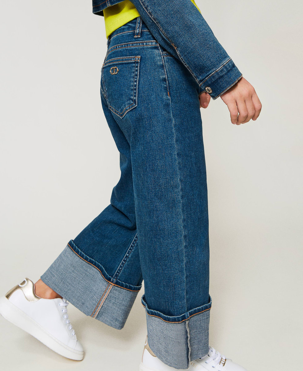 Jeans wide leg con risvolto Denim Medio Scuro Bambina 251GJ2510_12230_04