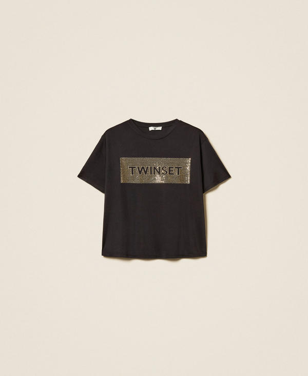 T-Shirt mit Logo und Pailletten