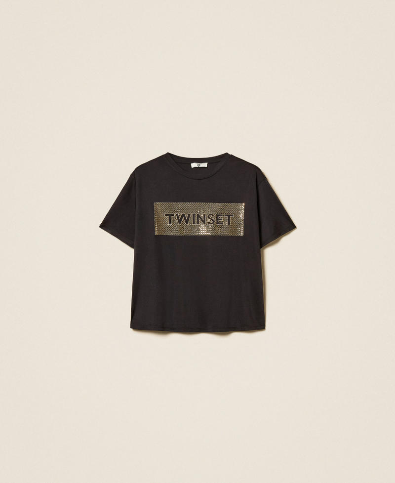 T-shirt con logo e paillettes Nero Donna 261LB2SAA_00006_S0