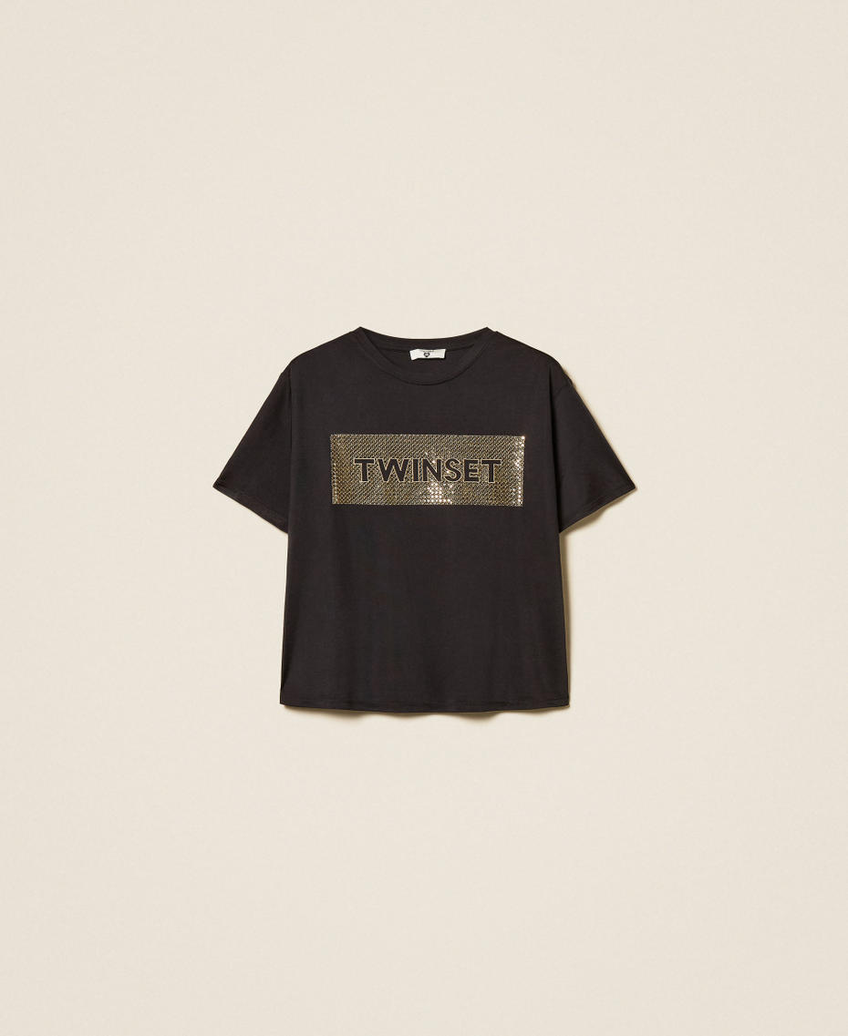 T-shirt con logo e paillettes Nero Donna 261LB2SAA_00006_S0
