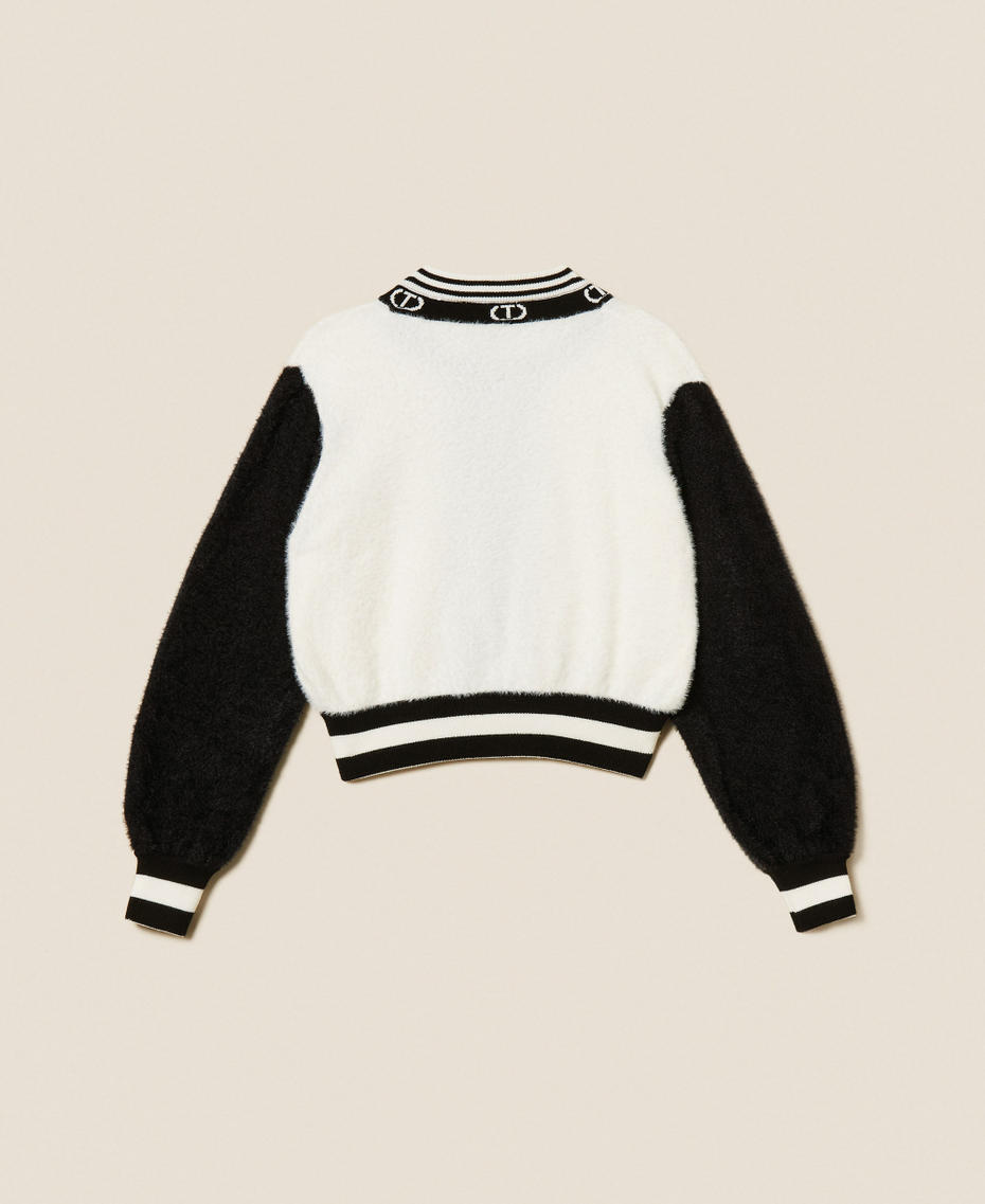 Knit bomber jacket with Oval T Bicolour Black / Off White Girl 252GJ3070_02714_S1