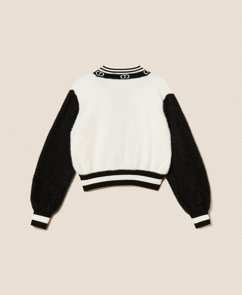 Knit bomber jacket with Oval T Bicolour Black / Off White Girl 252GJ3070_02714_S1