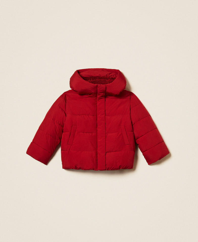 Short puffer jacket with faux fur Red Ruby Girl 262GJ2072_13704_S0