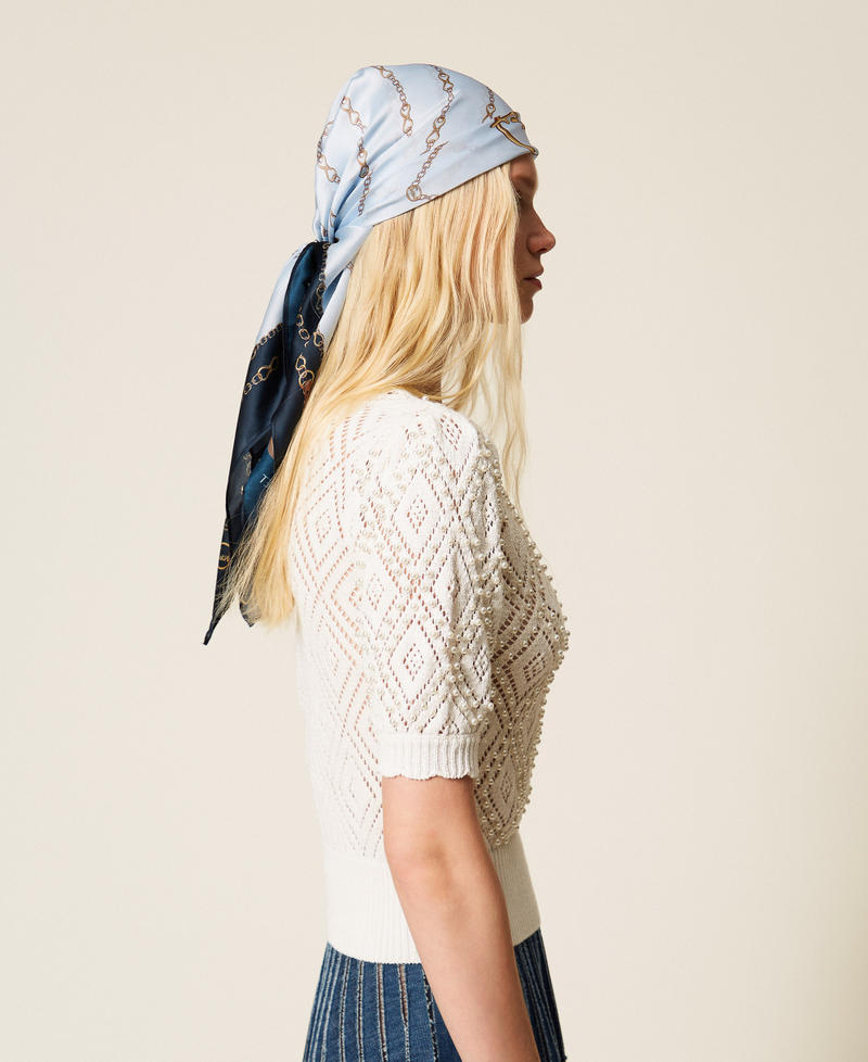 Diamond pattern jumper with pearls Mother Of Pearl Woman 261TP3201_00059_02