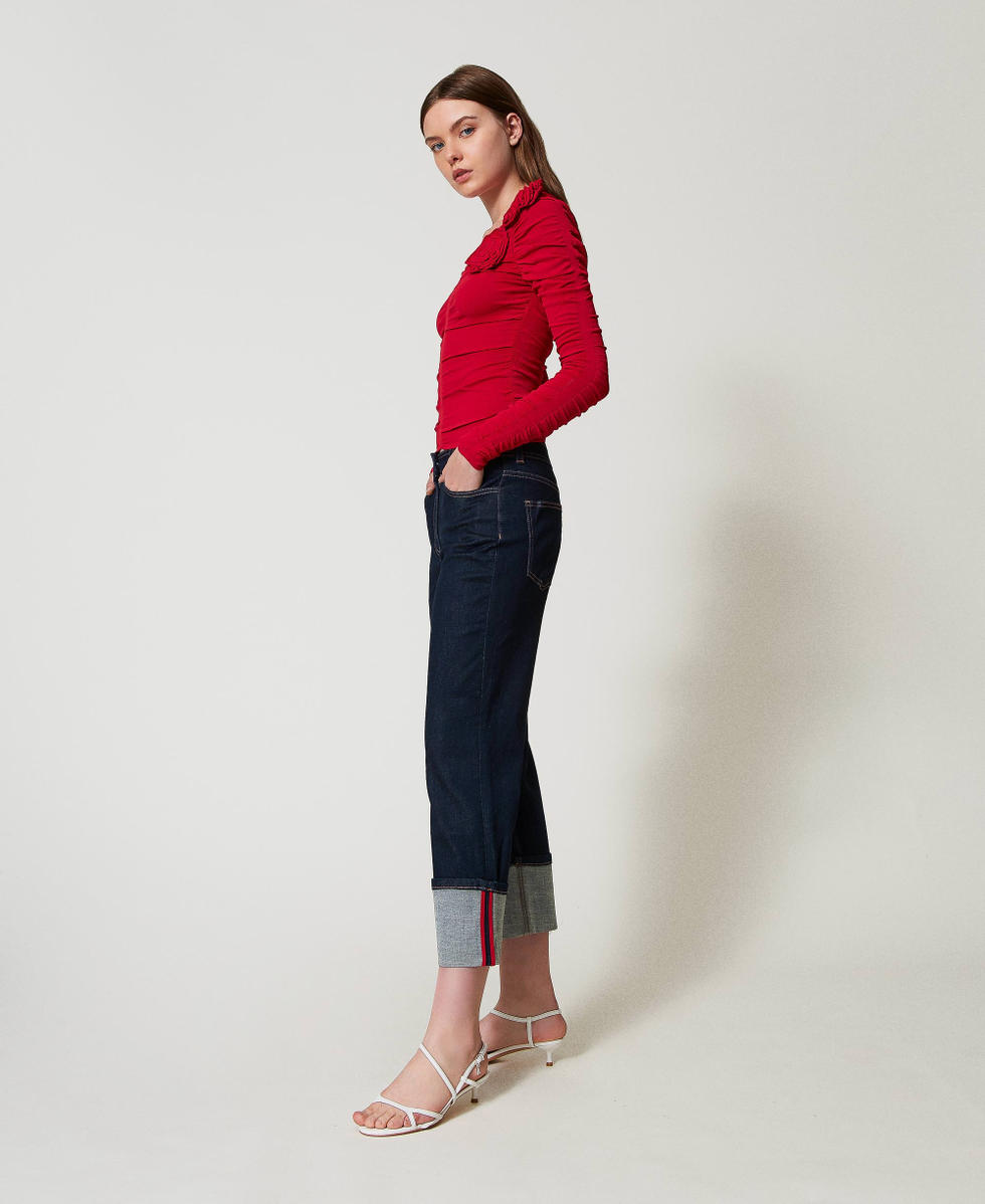 Jean cropped avec revers Denim Rinse Femme 251AP2352_06295_02