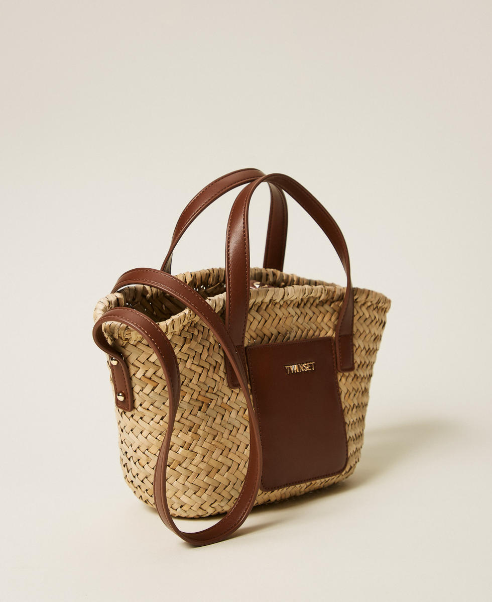 Shopper aus Stroh Zweifarbig Strohbeige / Lederbraun M&auml;dchen 261GJ8014_11617_02