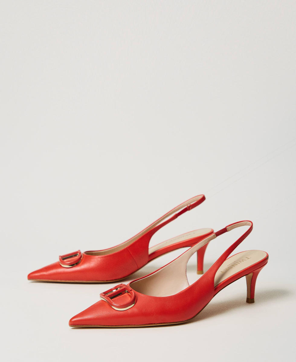Escarpins slingbacks en cuir avec Oval T Coralline Femme 251TCP062_12141_02