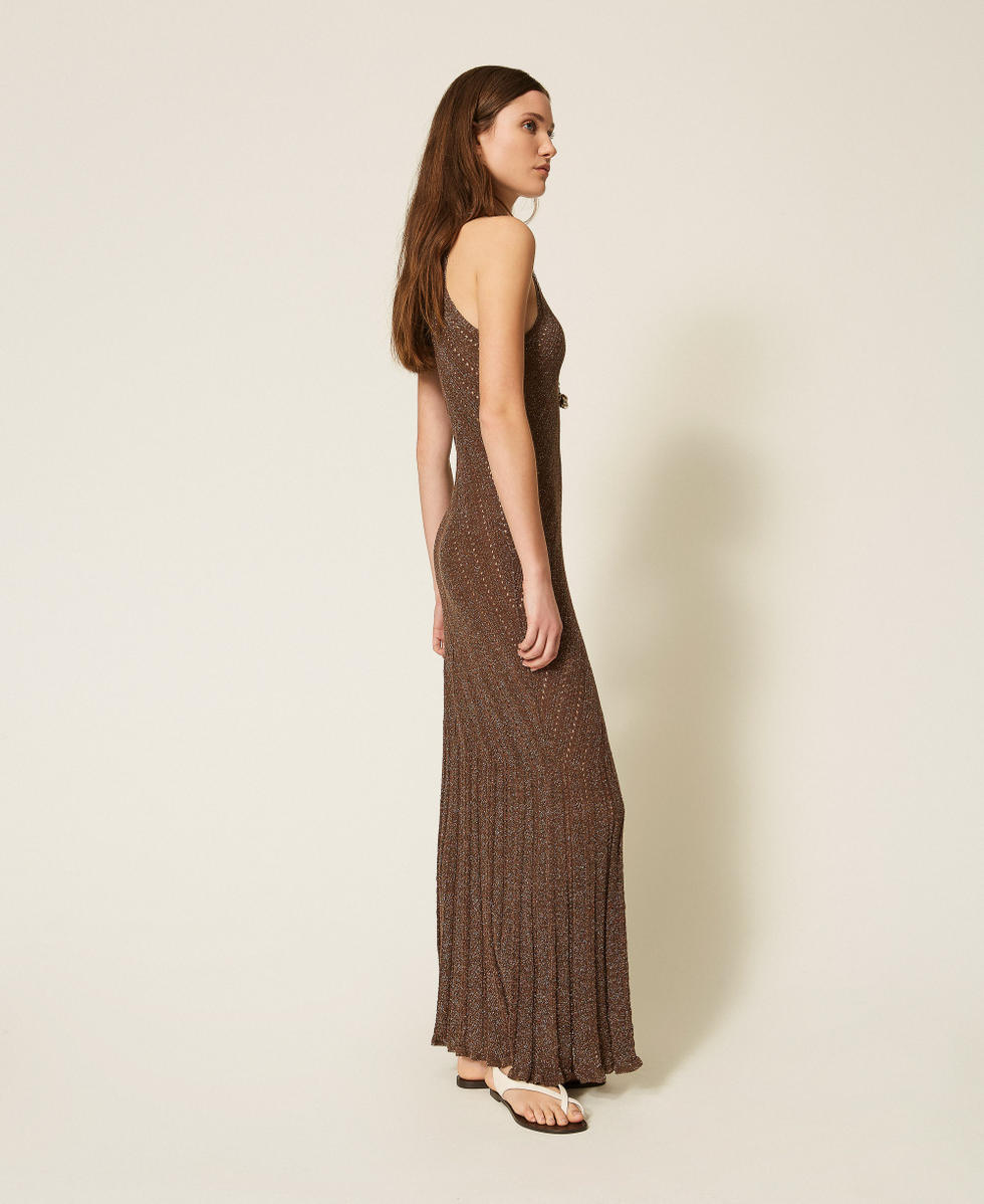Abito lungo in maglia di lino con lurex Coffee Liqueur Lurex Donna 261TT3213_13566_02