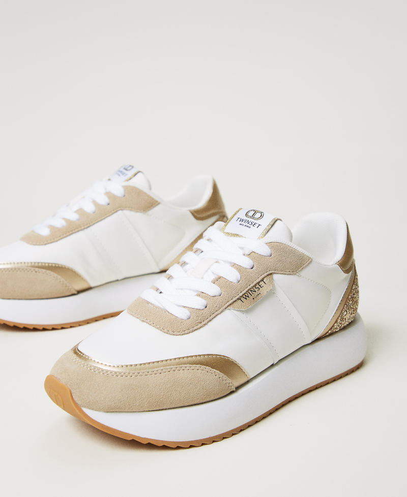 Running trainers with glitter Two-tone Optical White / Gold Woman 251TCP022_07049_02