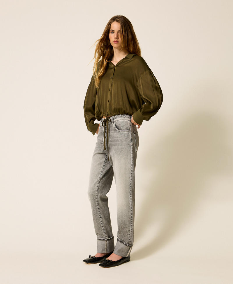 Jean droit avec revers Denim Gris Délavé Femme 252AP2430_07284_02