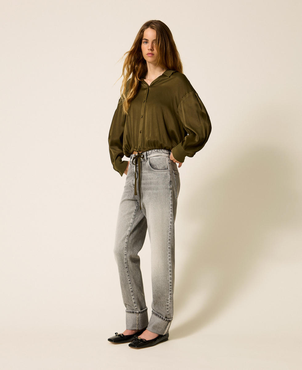 Jean droit avec revers Denim Gris D&eacute;lav&eacute; Femme 252AP2430_07284_02