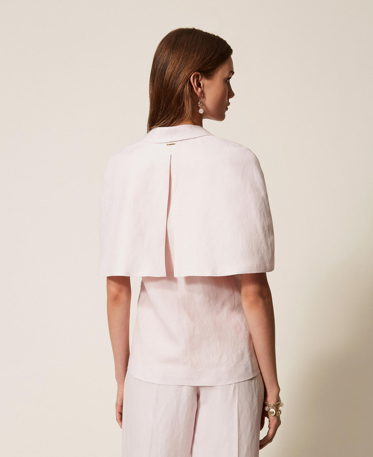 Linen blend cape jacket Pink Sand Woman 261TP2450_00570_03