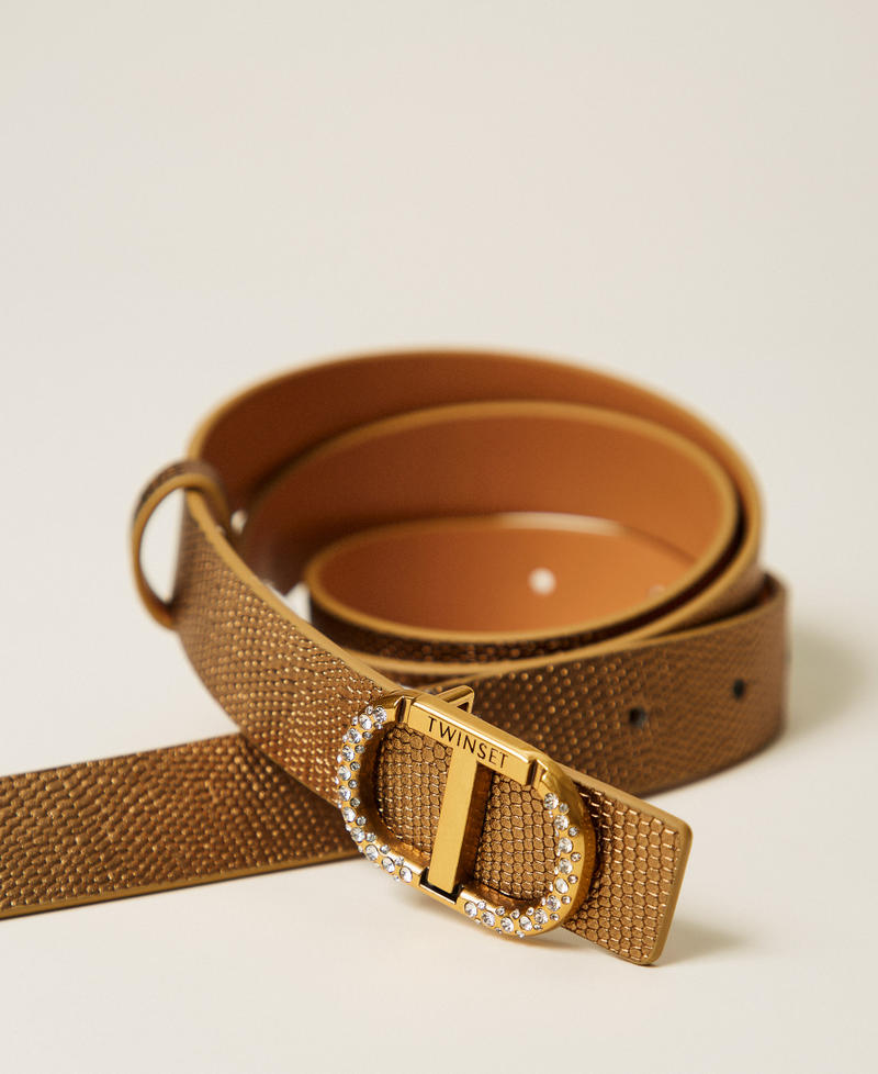 Ledergürtel mit „Oval T“ und Strass Gelbgold Frau 252TO5510_10366_02