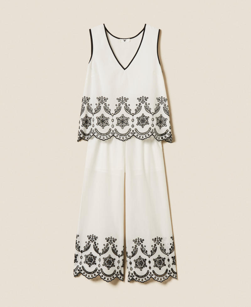 Short pyjamas with embroidery Off White/Black Woman 261LL2FCC_13288_S0