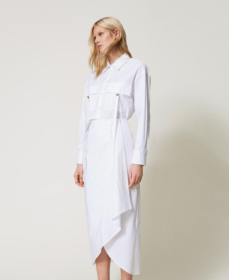 Long poplin skirt with draping White Woman 251TF2021_00001_01