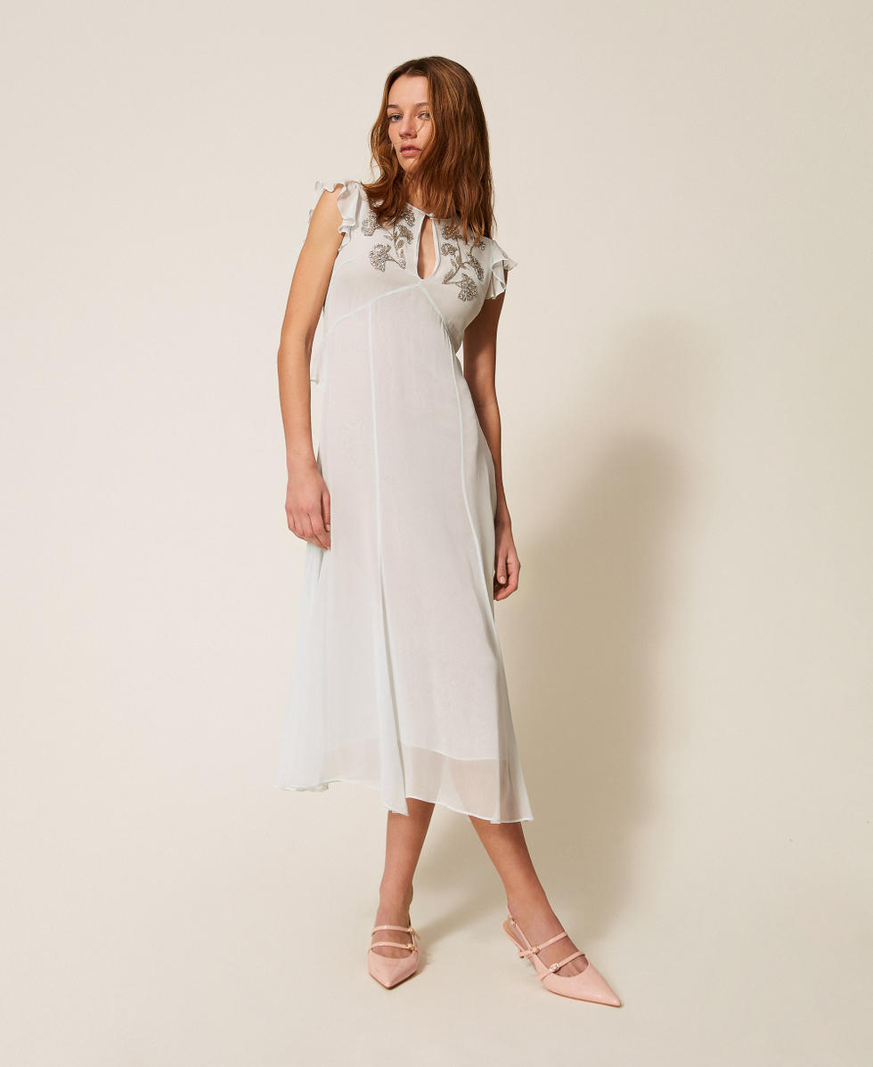 Abito lungo con ricamo a mano Azzurro "Aqua" Donna 261TP203A_13162_01