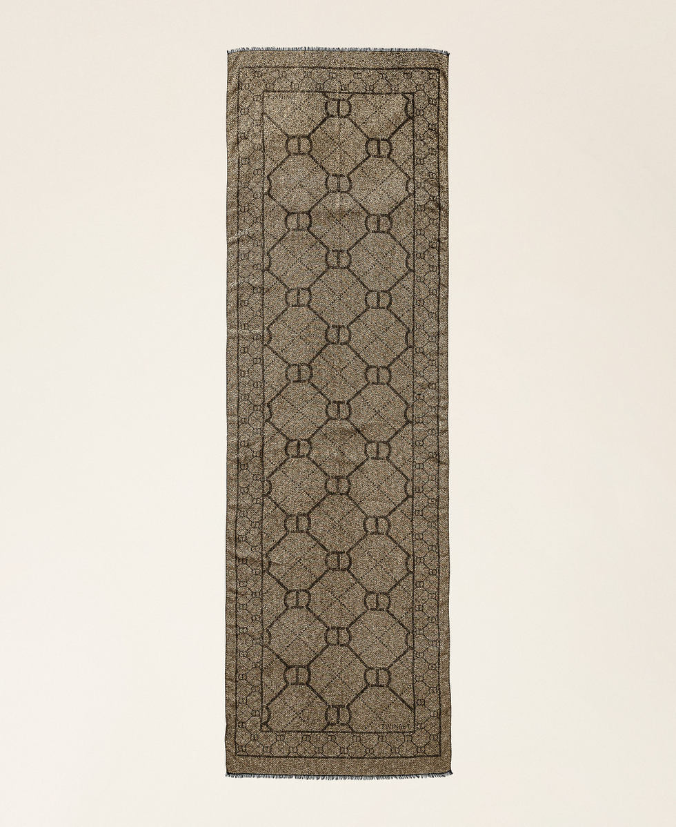 Jacquard stole with Oval T Two-tone Black / Gold Woman 252TO5550_01848_05