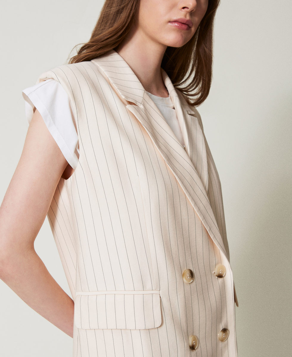 Gilet crois&eacute; ray&eacute; Rayure Beige/Noir Femme 251LL2AAA_12247_04