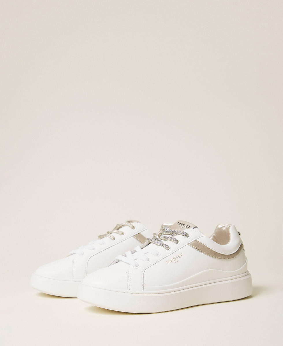 Leather trainers with contrasting inserts Two-tone Optical White/Platinum Woman 261TCP016_13246_02