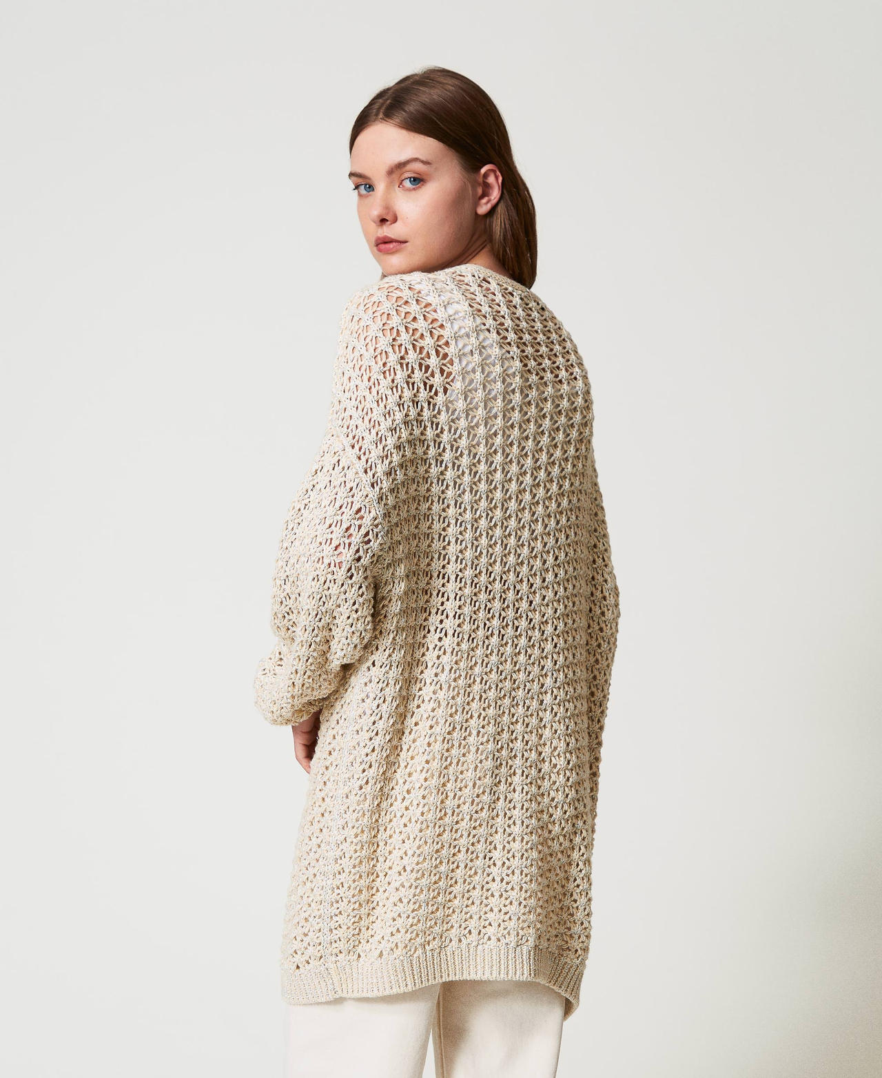 Openwork maxi cardigan Woman, Beige | TWINSET Milano