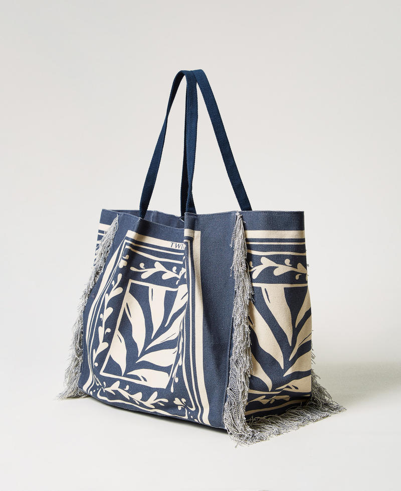 Printed canvas shopper bag Classic Blue/Sugar Foulard Print Woman 251LM8ALL_12380_02
