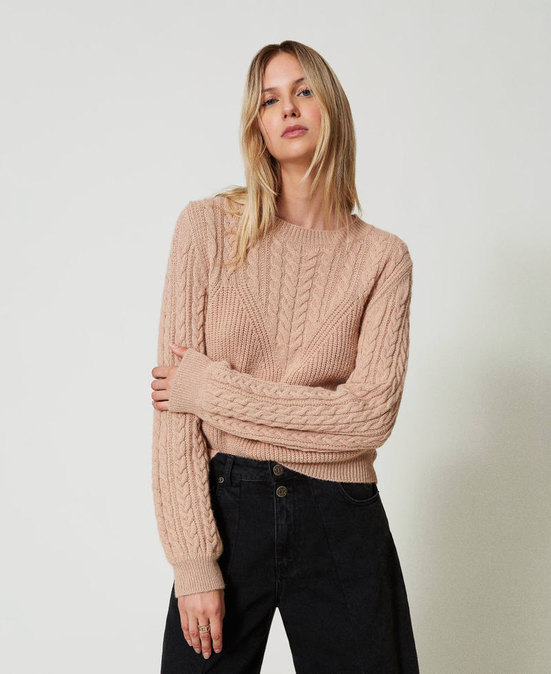 Wool blend cable knit jumper Light Sandy Brown Woman 242TT3071_12044_02