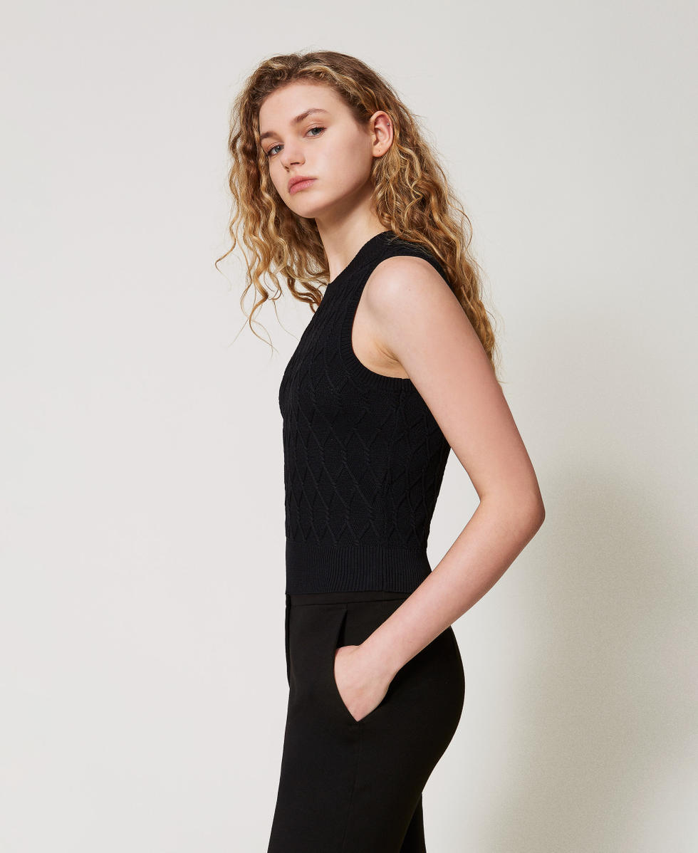 Top en maille avec losanges Noir Femme 251LL3HAA_00006_02