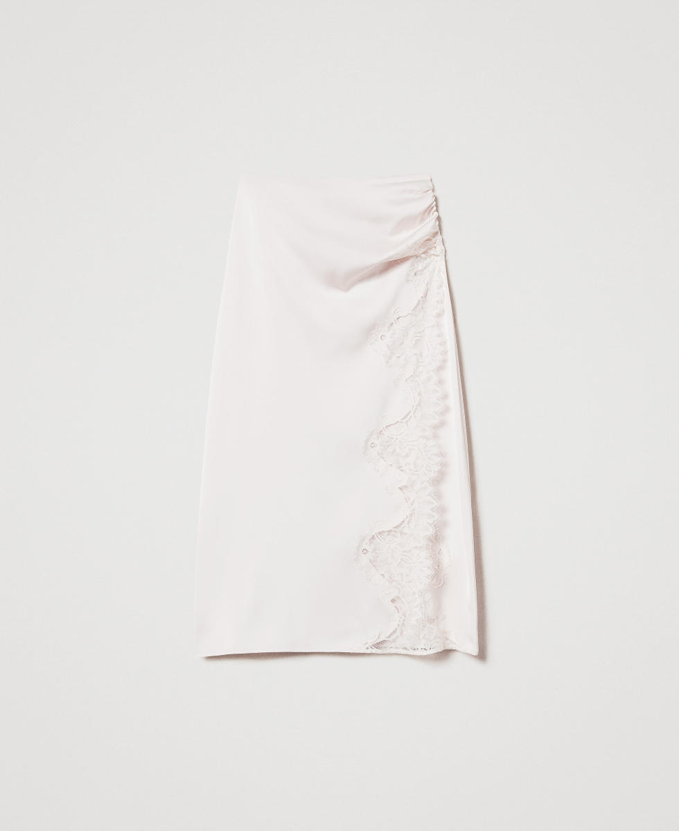 Jupe mi-longue en satin et dentelle